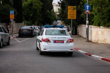 Kudüs İsrail 04 Mayıs 2018 sabah Kudüs'ün sokaklarda polis teşkilatında görünümünü