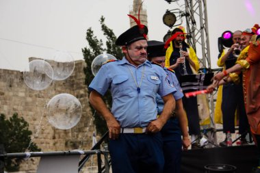 Kudüs İsrail 10 Mayıs 2018 eski şehir Kudüs, durdurulamaz sevinç Dans Festivali Altın diş Festivali'nde orta Krallığı kutlamaları akşam sahne