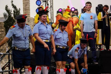Kudüs İsrail 10 Mayıs 2018 eski şehir Kudüs, durdurulamaz sevinç Dans Festivali Altın diş Festivali'nde orta Krallığı kutlamaları akşam sahne