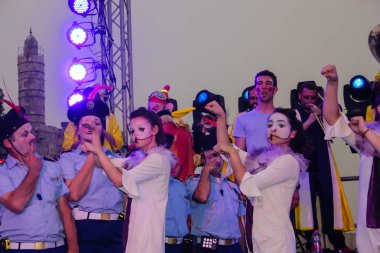 Kudüs İsrail 10 Mayıs 2018 eski şehir Kudüs, durdurulamaz sevinç Dans Festivali Altın diş Festivali'nde orta Krallığı kutlamaları akşam sahne