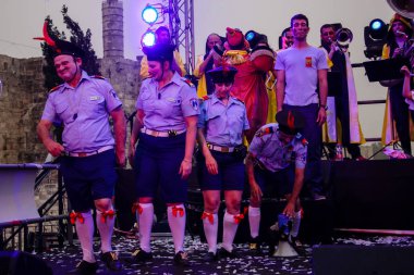 Kudüs İsrail 10 Mayıs 2018 eski şehir Kudüs, durdurulamaz sevinç Dans Festivali Altın diş Festivali'nde orta Krallığı kutlamaları akşam sahne