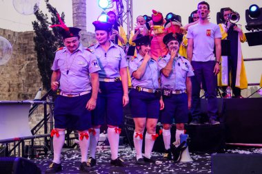 Kudüs İsrail 10 Mayıs 2018 eski şehir Kudüs, durdurulamaz sevinç Dans Festivali Altın diş Festivali'nde orta Krallığı kutlamaları akşam sahne