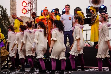 Kudüs İsrail 10 Mayıs 2018 eski şehir Kudüs, durdurulamaz sevinç Dans Festivali Altın diş Festivali'nde orta Krallığı kutlamaları akşam sahne