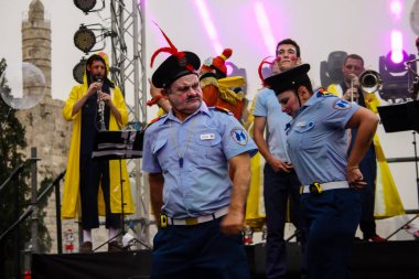 Kudüs İsrail 10 Mayıs 2018 eski şehir Kudüs, durdurulamaz sevinç Dans Festivali Altın diş Festivali'nde orta Krallığı kutlamaları akşam sahne