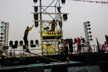 Kudüs İsrail 10 Mayıs 2018 Orta Krallık Kudüs'ün eski şehri altın diş festivalde, Kraliyet üstgeçidin animasyon akşam kutlamaları