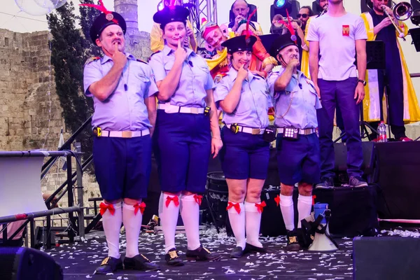 Kudüs İsrail 10 Mayıs 2018 eski şehir Kudüs, durdurulamaz sevinç Dans Festivali Altın diş Festivali'nde orta Krallığı kutlamaları akşam sahne