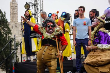 Kudüs İsrail 10 Mayıs 2018 Eski Kudüs şehri, altın diş Festivali'nde orta Krallığı kutlamaları görüntülemek sanatçıların festival sahne akşamı