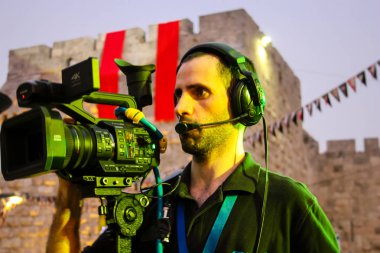 Kudüs İsrail 10 Mayıs 2018 Eski Kudüs şehri, altın diş Festivali'nde orta Krallığı kutlamaları görüntülemek akşam müzikal gösteri sahne