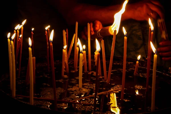 Освітлення Свічки Храмі Гробу Господнього Старе Місто Єрусалиму — стокове фото