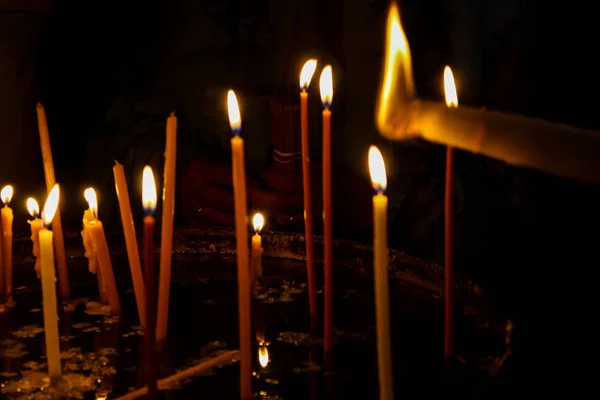 Osvětlení Svíčky Kostele Svatého Hrobu Jeruzalémské Staré Město — Stock fotografie