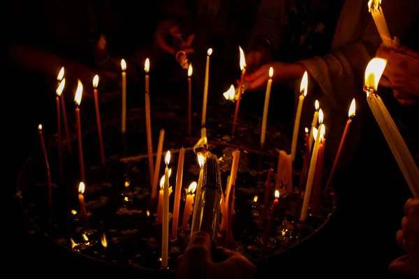 Lighting Candles Church Holy Sepulchre Old City Jerusalem — Stock Photo, Image
