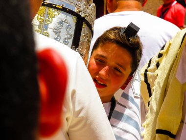 Kudüs İsrail 21 Mayıs 2018 bilinmeyenli insanlar ön Batı duvar eski Kudüs şehri ile dini bir tören görünümünü