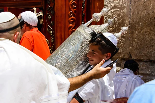 Jerusalén Israel Mayo 2018 Vista Una Ceremonia Religiosa Con Gente — Foto de Stock