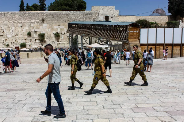 2017 Jerusalem Israel May 2018 View Israel Soldiers Walking Western — 스톡 사진