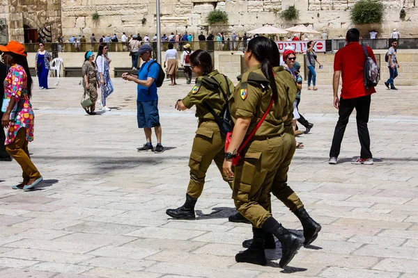Jeruzalem Israël Mei 2018 Zicht Israëlische Soldaten Die Westelijke Muur — Stockfoto