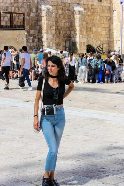 Jerusalém Israel Maio 2018 Vista Pessoas Desconhecidas Andando Praça Muro — Fotografia de Stock