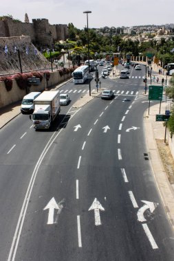 Kudüs İsrail 21 Mayıs 2018 Yafa Caddesi'nde trafik sirkülasyon sabah görünümünü
