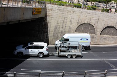 Kudüs İsrail 21 Mayıs 2018 Yafa Caddesi'nde trafik sirkülasyon sabah görünümünü