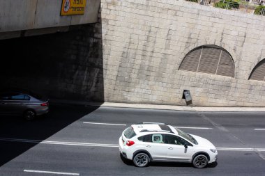 Kudüs İsrail 21 Mayıs 2018 Yafa Caddesi'nde trafik sirkülasyon sabah görünümünü