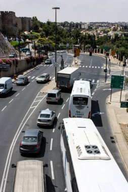 Kudüs İsrail 21 Mayıs 2018 Yafa Caddesi'nde trafik sirkülasyon sabah görünümünü