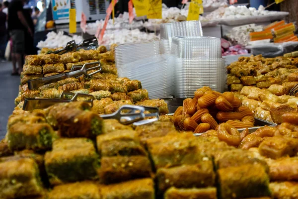 Jerusalém Israel Maio 2018 Encerramento Vários Doces Vendidos Mercado Jerusalém — Fotografia de Stock