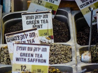 Kudüs İsrail 24 Mayıs 2018 çeşitli baharatlar Closeup lehimlemek içinde çarşı Kudüs İsrail