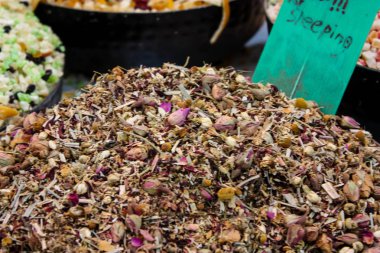 Kudüs İsrail 24 Mayıs 2018 çeşitli baharatlar Closeup lehimlemek içinde çarşı Kudüs İsrail