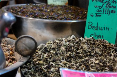 Kudüs İsrail 24 Mayıs 2018 çeşitli baharatlar Closeup lehimlemek içinde çarşı Kudüs İsrail