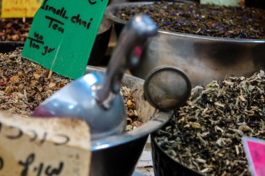 Kudüs İsrail 24 Mayıs 2018 çeşitli baharatlar Closeup lehimlemek içinde çarşı Kudüs İsrail