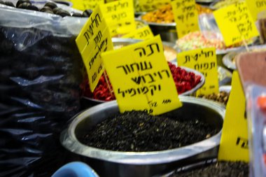 Kudüs İsrail 24 Mayıs 2018 çeşitli baharatlar Closeup lehimlemek içinde çarşı Kudüs İsrail