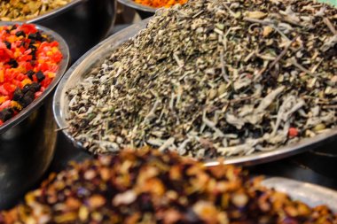 Kudüs İsrail 24 Mayıs 2018 çeşitli baharatlar Closeup lehimlemek içinde çarşı Kudüs İsrail