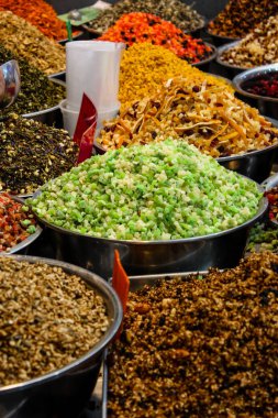 Kudüs İsrail 24 Mayıs 2018 çeşitli Kuruyemiş Closeup lehimlemek içinde çarşı Kudüs İsrail