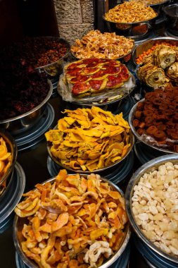 Kudüs İsrail 24 Mayıs 2018 çeşitli Kuruyemiş Closeup lehimlemek içinde çarşı Kudüs İsrail