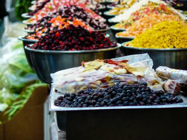 Kudüs İsrail 24 Mayıs 2018 çeşitli Kuruyemiş Closeup lehimlemek içinde çarşı Kudüs İsrail