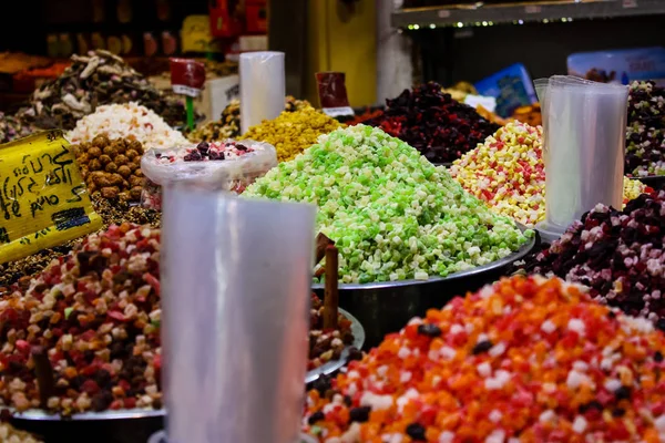 Jerusalem Israel May 2018 Closeup Various Dried Fruits Sold Market — Stock Photo, Image