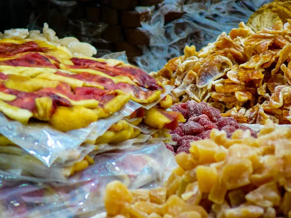 Jerusalém Israel Maio 2018 Encerramento Várias Frutas Secas Vendidas Mercado — Fotografia de Stock