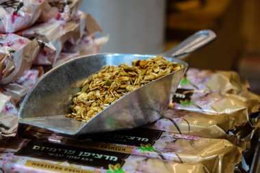 Kudüs İsrail 24 Mayıs 2018 bir gıda Closeup stand içinde belgili tanımlık çarşı Kudüs İsrail