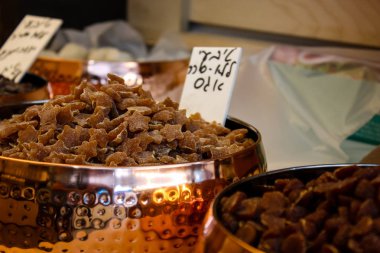 Kudüs İsrail 24 Mayıs 2018 bir gıda Closeup stand içinde belgili tanımlık çarşı Kudüs İsrail