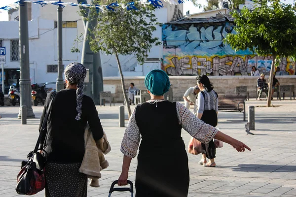 Jerusalém Israel Maio 2018 Desconhece Pessoas Andando Rua Jaffa Tarde — Fotografia de Stock