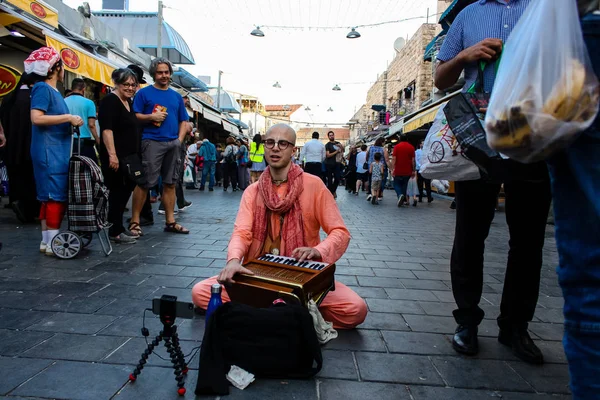 Jerusalem Israel Mai 2018 Ansicht Eines Straßenmusikers Der Abends Eingang — Stockfoto