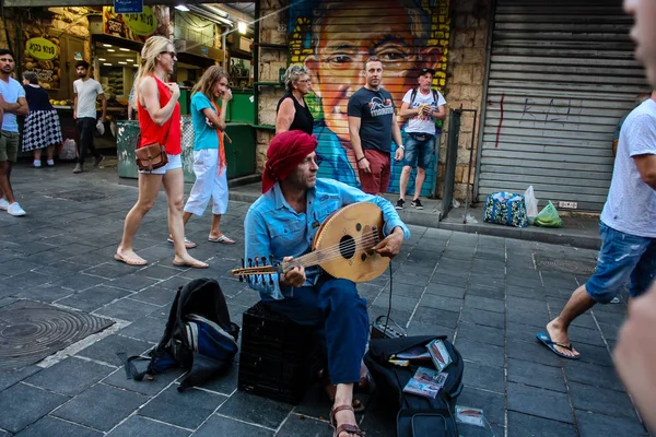 Jerusalem Israel Mai 2018 Ansicht Eines Straßenmusikers Der Abends Eingang — Stockfoto