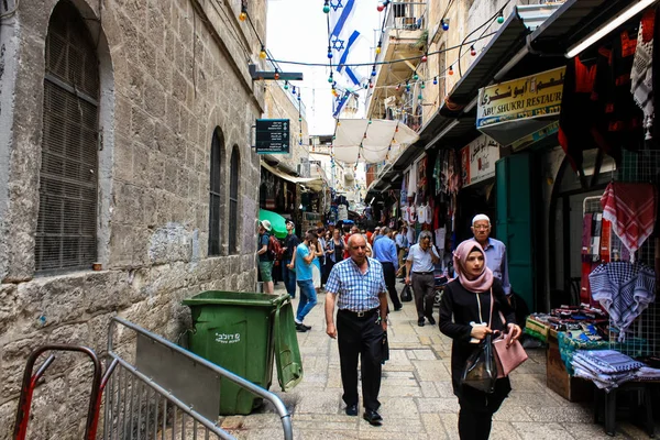 Jerusalém Israel Maio 2018 Vista Pessoas Desconhecidas Andando Rua David — Fotografia de Stock