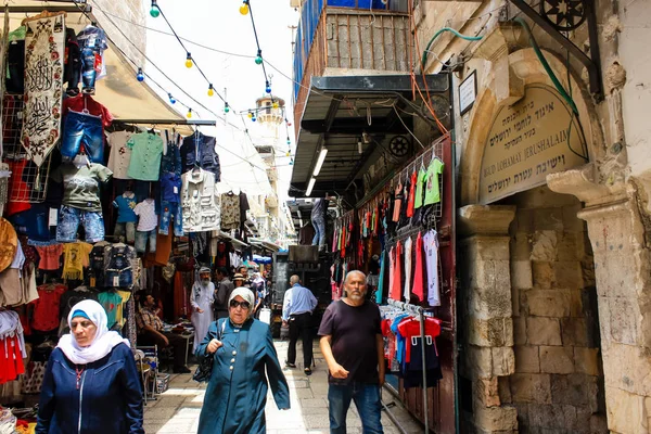 Jerusalém Israel Maio 2018 Vista Pessoas Desconhecidas Andando Rua David — Fotografia de Stock