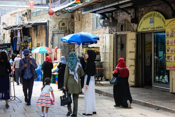 Jerusalém Israel Maio 2018 Vista Pessoas Desconhecidas Andando Rua David — Fotografia de Stock