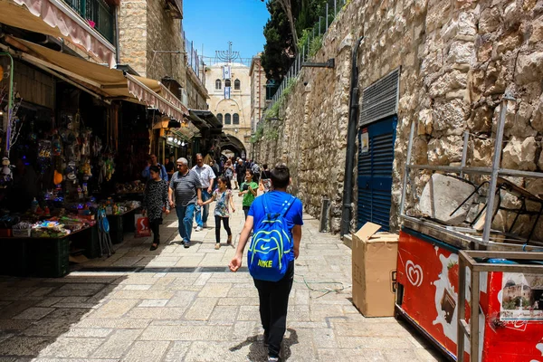 Jerusalém Israel Maio 2018 Vista Pessoas Desconhecidas Andando Rua David — Fotografia de Stock