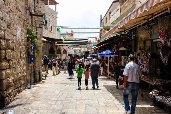 Jerusalém Israel Maio 2018 Vista Pessoas Desconhecidas Andando Rua David — Fotografia de Stock