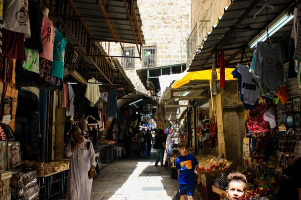Jerusalém Israel Maio 2018 Vista Pessoas Desconhecidas Andando Rua David — Fotografia de Stock
