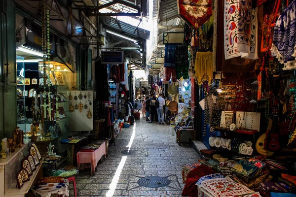 Jerusalém Israel Maio 2018 Vista Pessoas Desconhecidas Andando Rua David — Fotografia de Stock