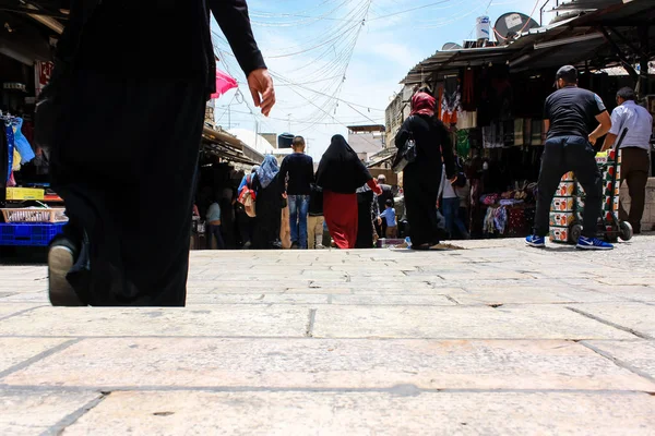 Jerusalém Israel Maio 2018 Vista Pessoas Desconhecidas Andando Rua David — Fotografia de Stock