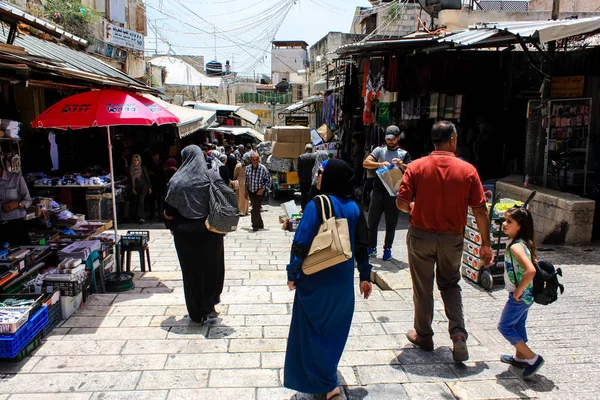 Jerusalém Israel Maio 2018 Vista Pessoas Desconhecidas Andando Rua David — Fotografia de Stock